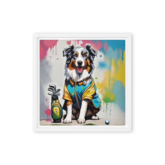 Australian Shepherd Golfer- Framed canvas v3