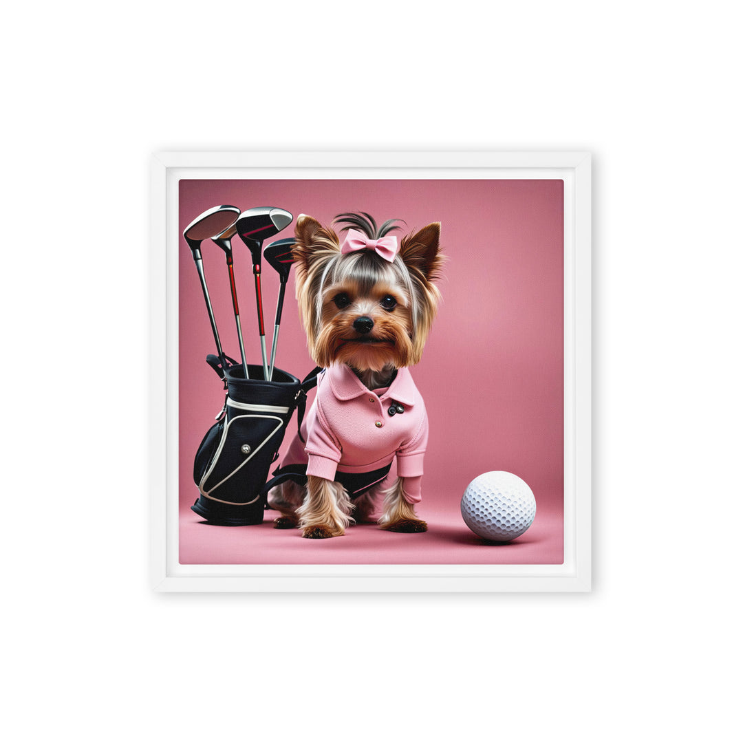 Yorkshire Terrier Golfer- Framed canvas