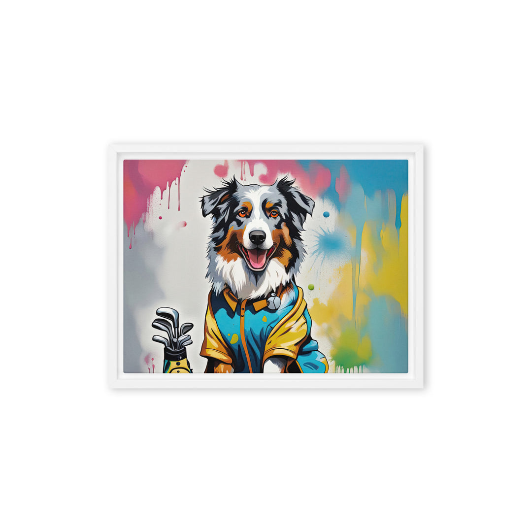 Australian Shepherd Golfer- Framed canvas v3