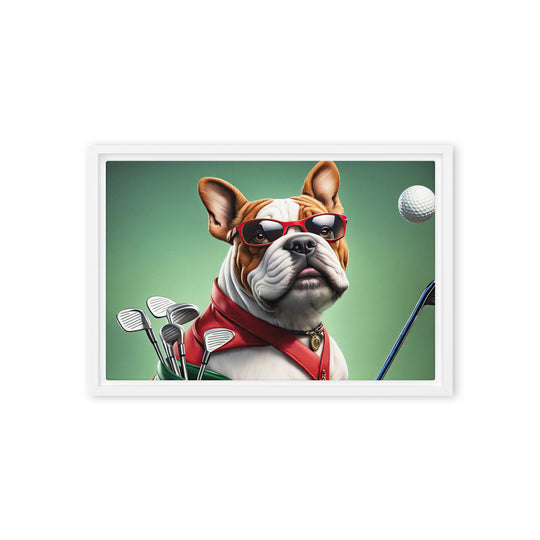 Bulldog Golfer- Framed canvas