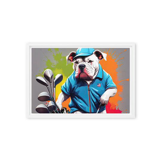 Bulldog Golfer- Framed canvas v2