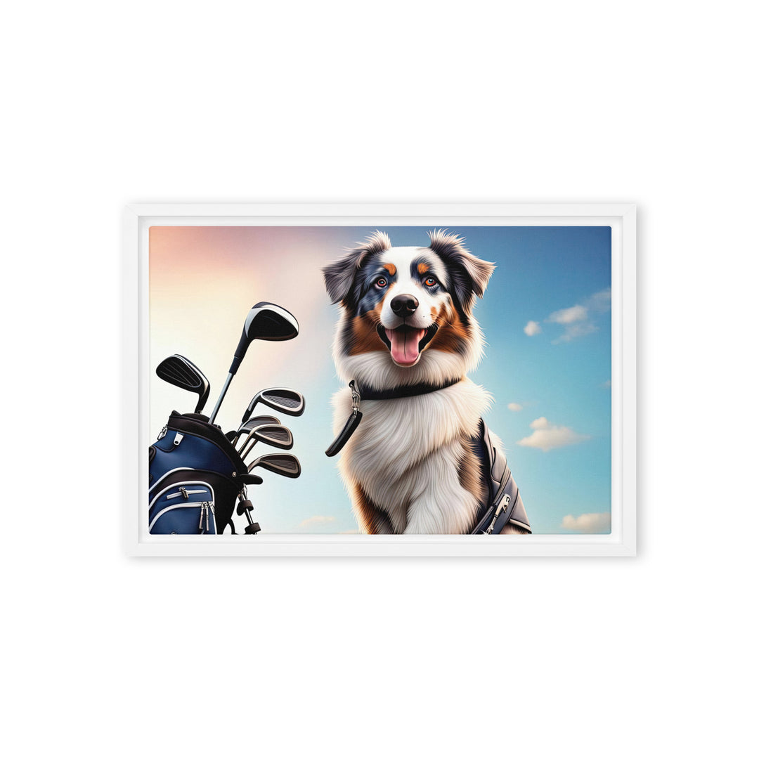 Australian Shepherd Golfer- Framed canvas