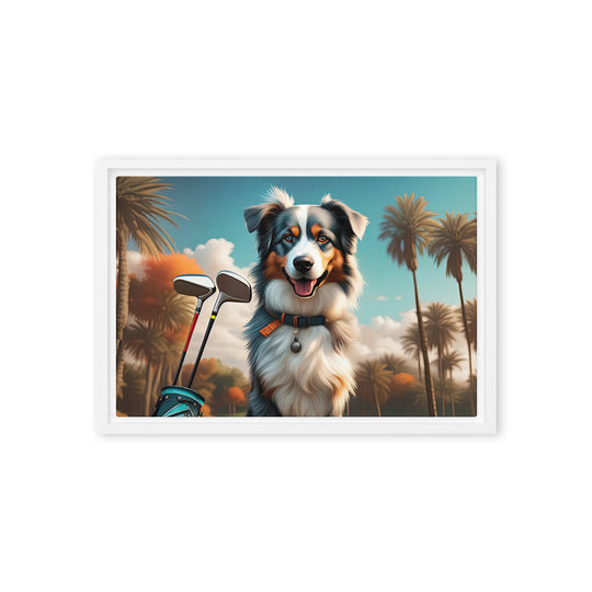 Australian Shepherd Golfer- Framed canvas v2