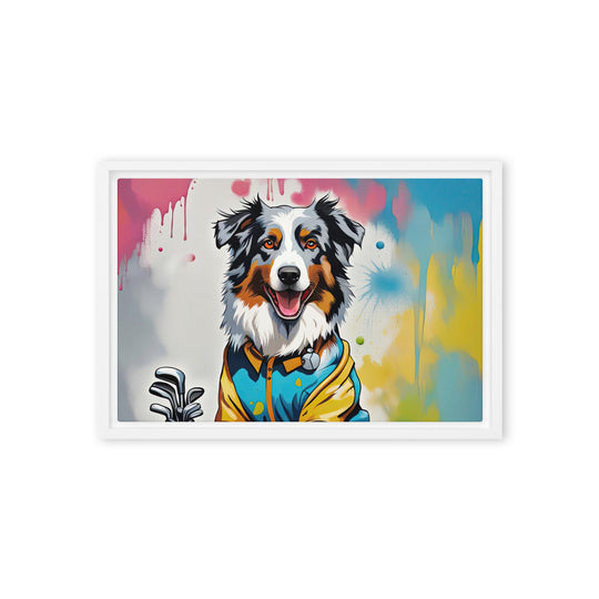 Australian Shepherd Golfer- Framed canvas v3