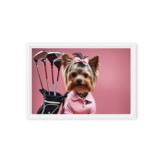 Yorkshire Terrier Golfer- Framed canvas