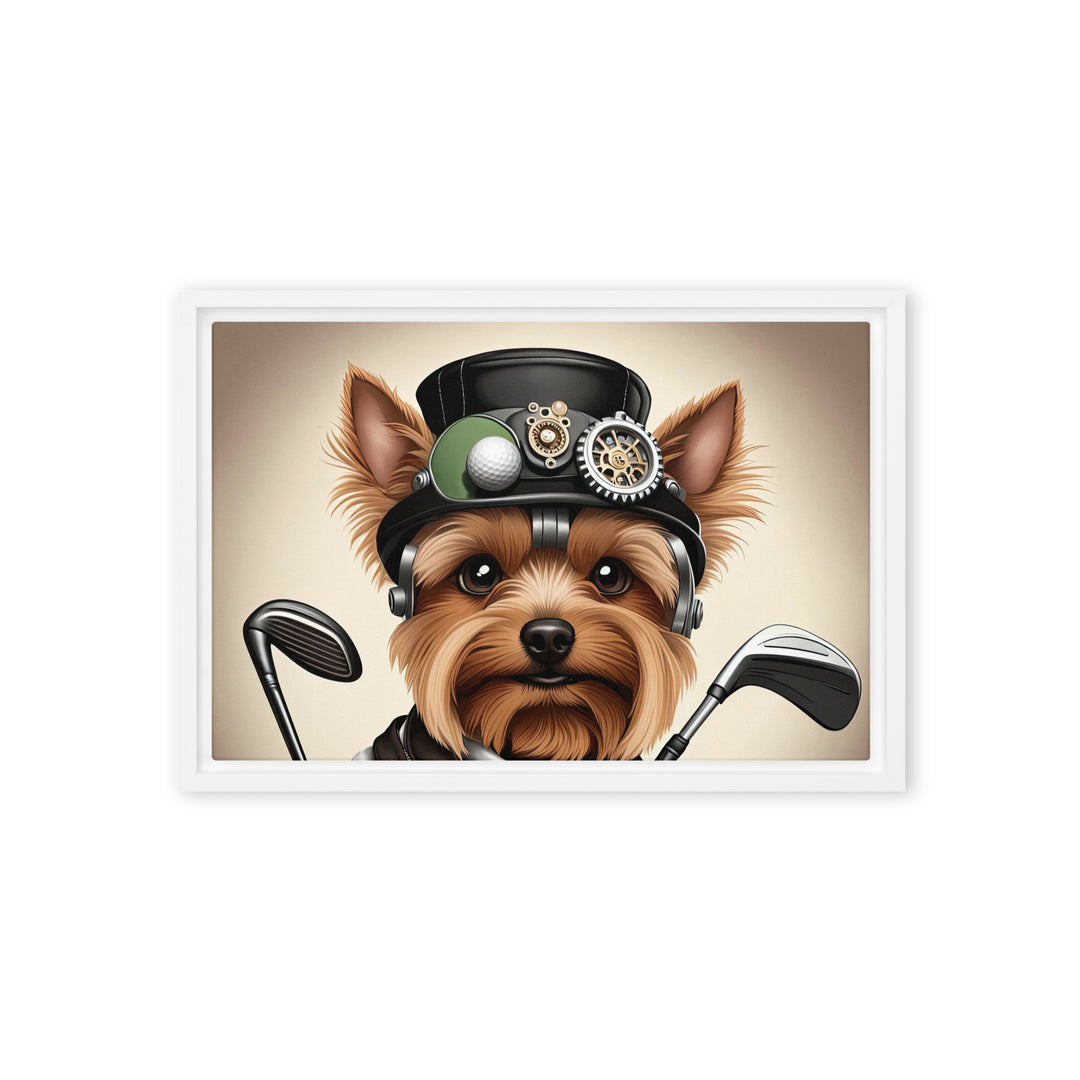 Yorkshire Terrier Golfer- Framed canvas v3