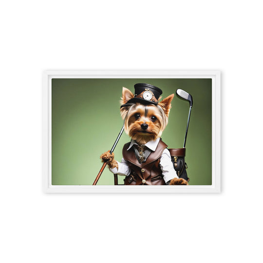 Yorkshire Terrier Golfer- Framed canvas v4