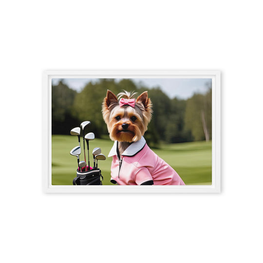 Yorkshire Terrier Golfer- Framed canvas v2