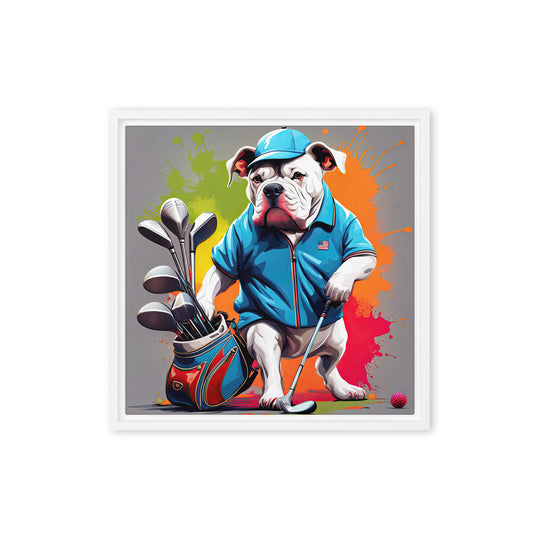 Bulldog Golfer- Framed canvas v2