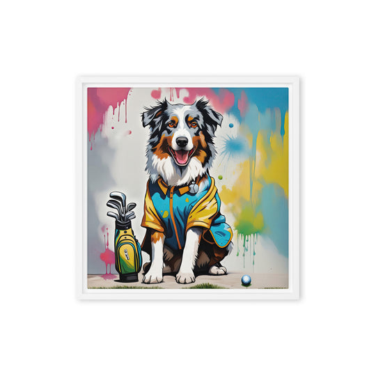 Australian Shepherd Golfer- Framed canvas v3