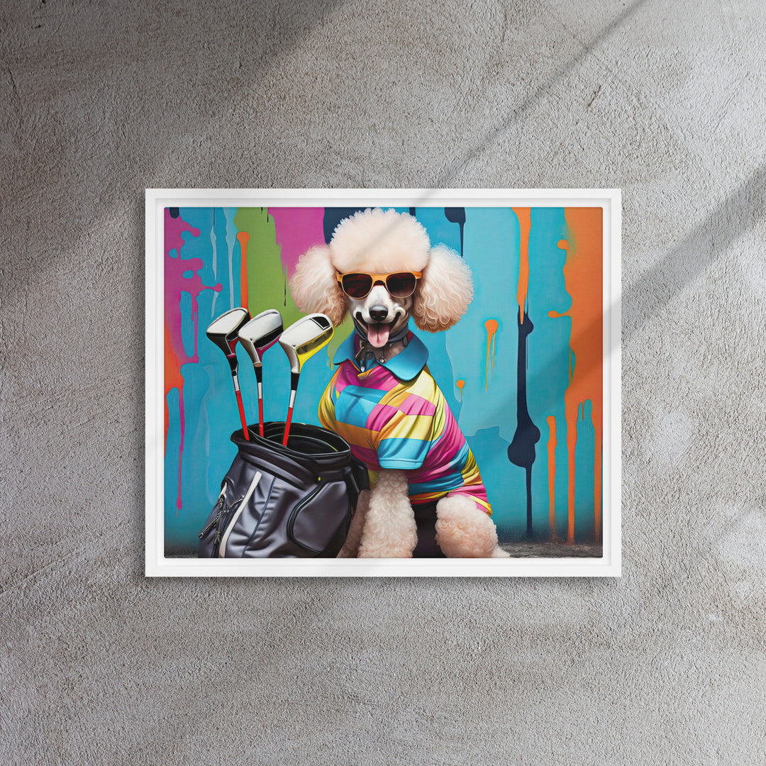 Poodle Golfer- Framed canvas v4