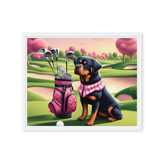 Rottweiler Golfer- Framed canvas
