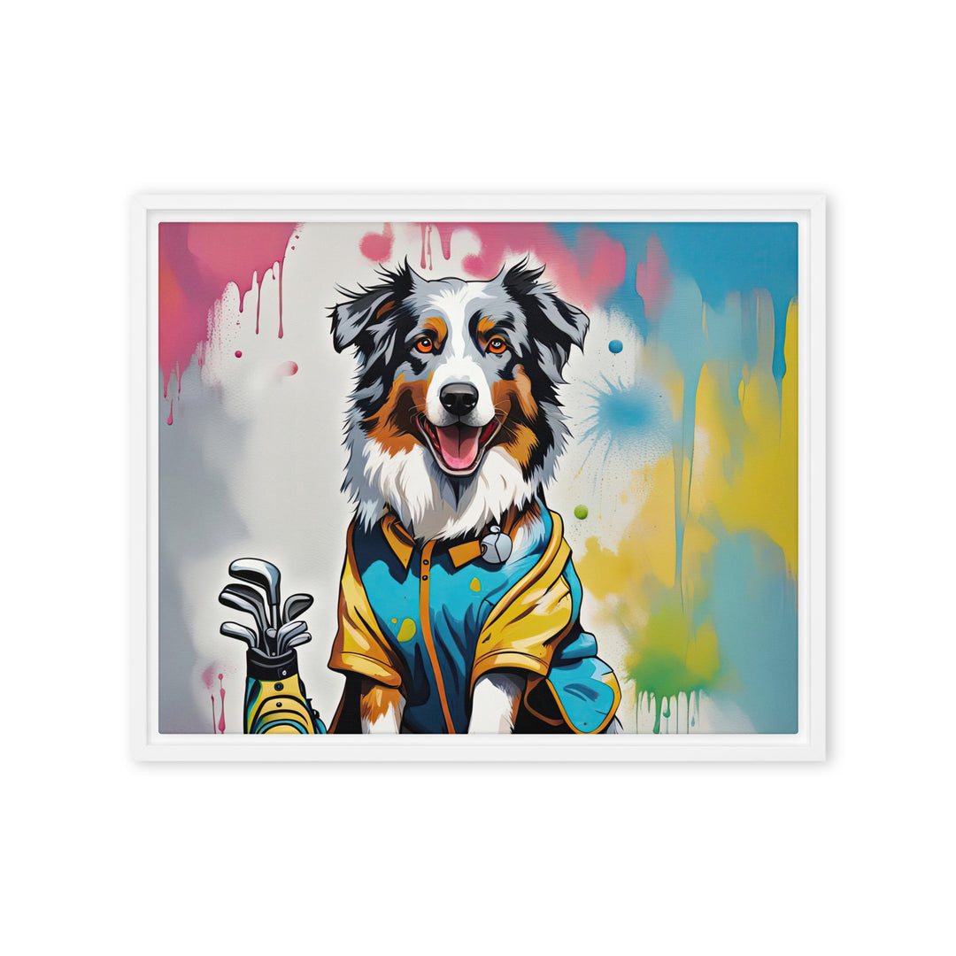 Australian Shepherd Golfer- Framed canvas v3