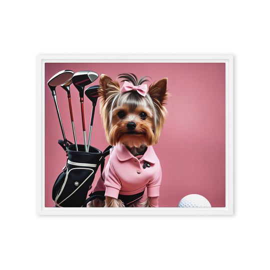 Yorkshire Terrier Golfer- Framed canvas