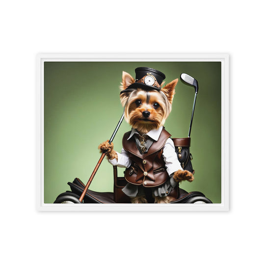 Yorkshire Terrier Golfer- Framed canvas v4