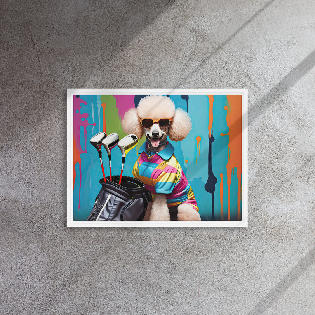 Poodle Golfer- Framed canvas v4