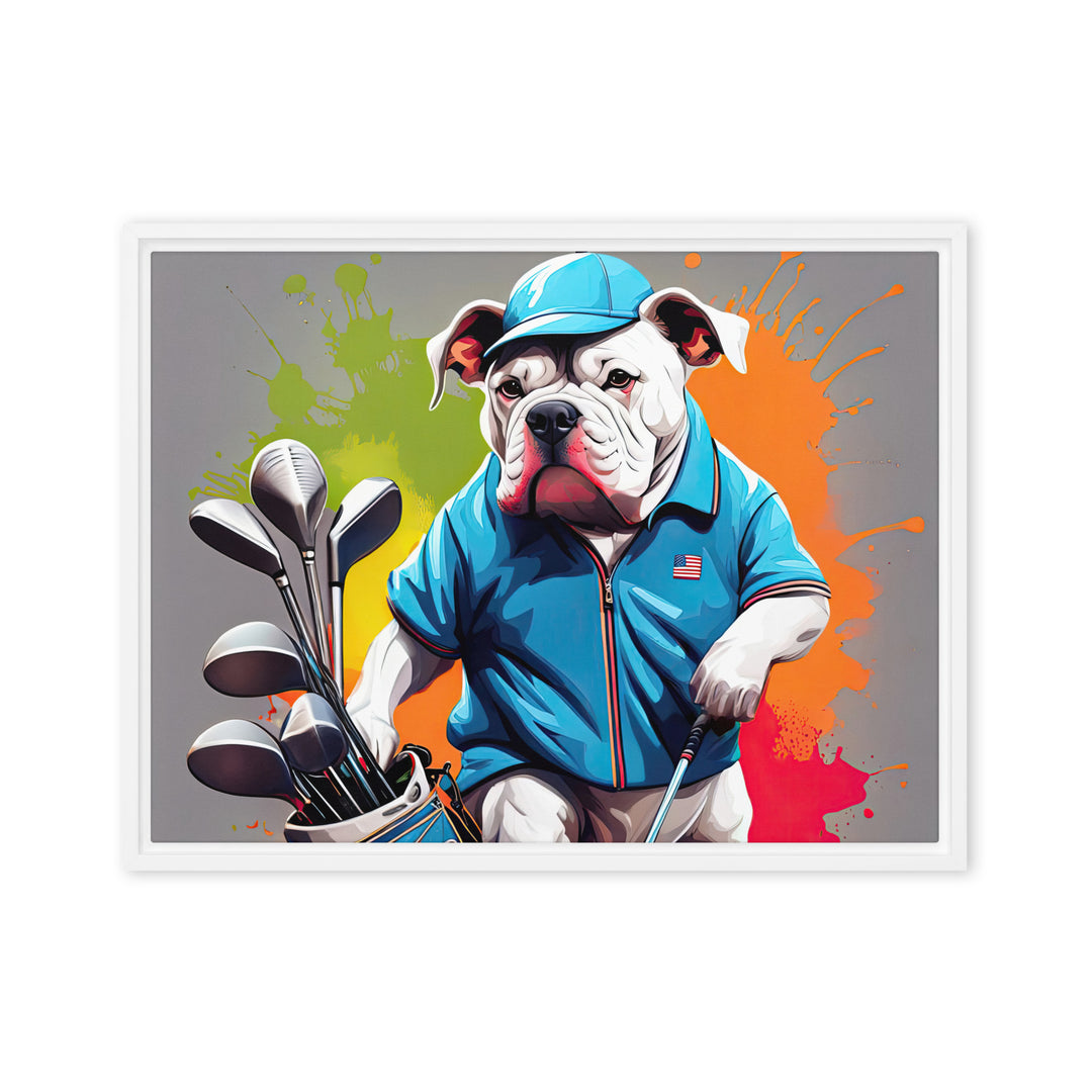 Bulldog Golfer- Framed canvas v2