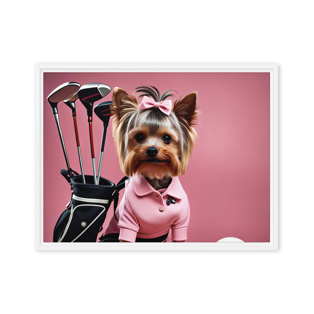 Yorkshire Terrier Golfer- Framed canvas