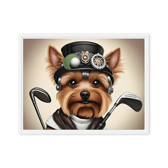 Yorkshire Terrier Golfer- Framed canvas v3