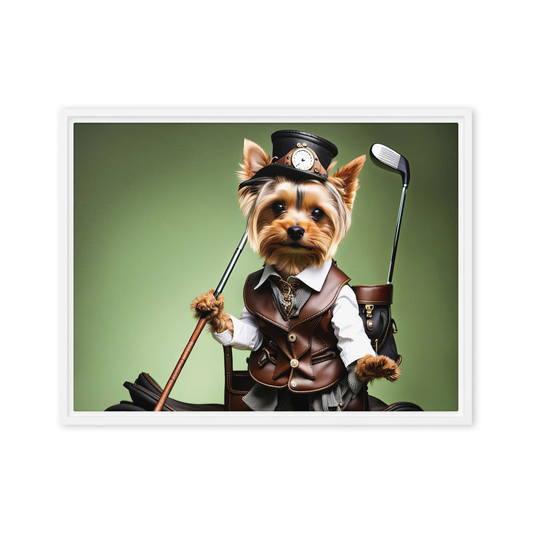 Yorkshire Terrier Golfer- Framed canvas v4