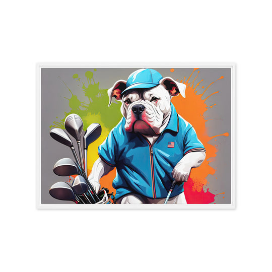 Bulldog Golfer- Framed canvas v2