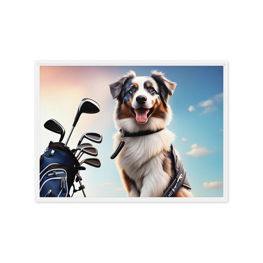 Australian Shepherd Golfer- Framed canvas