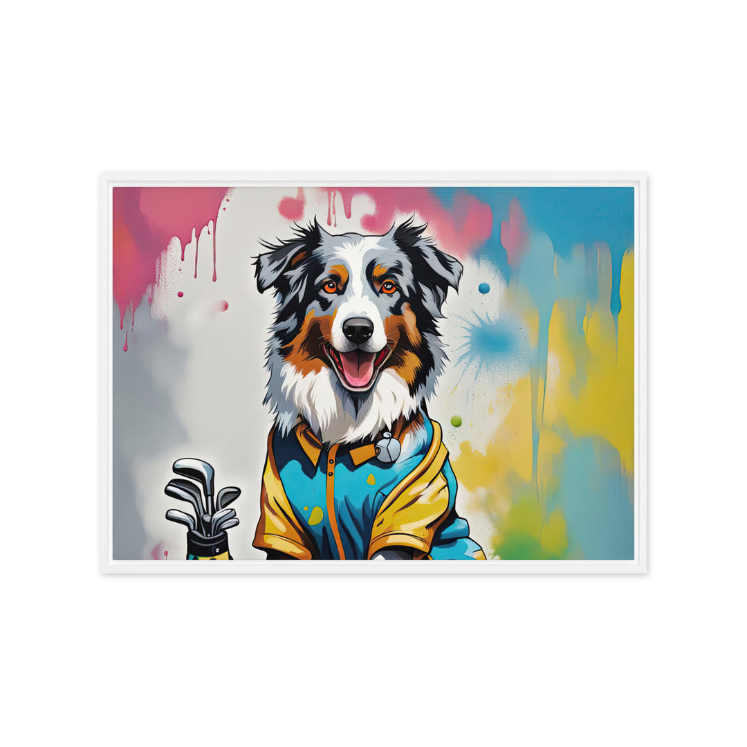 Australian Shepherd Golfer- Framed canvas v3