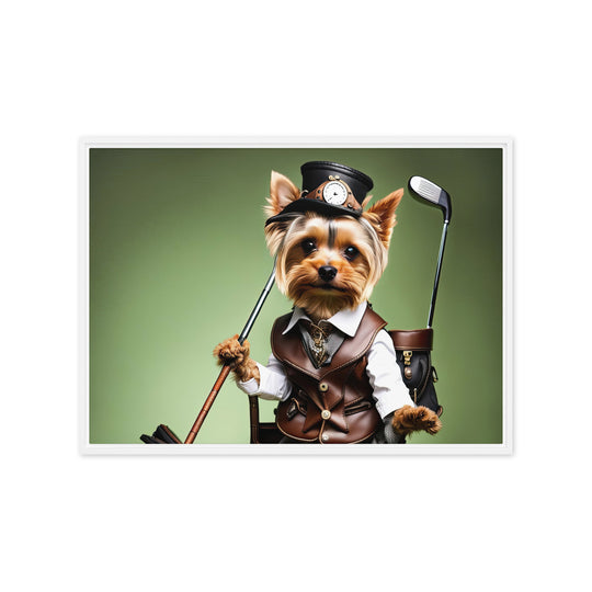 Yorkshire Terrier Golfer- Framed canvas v4