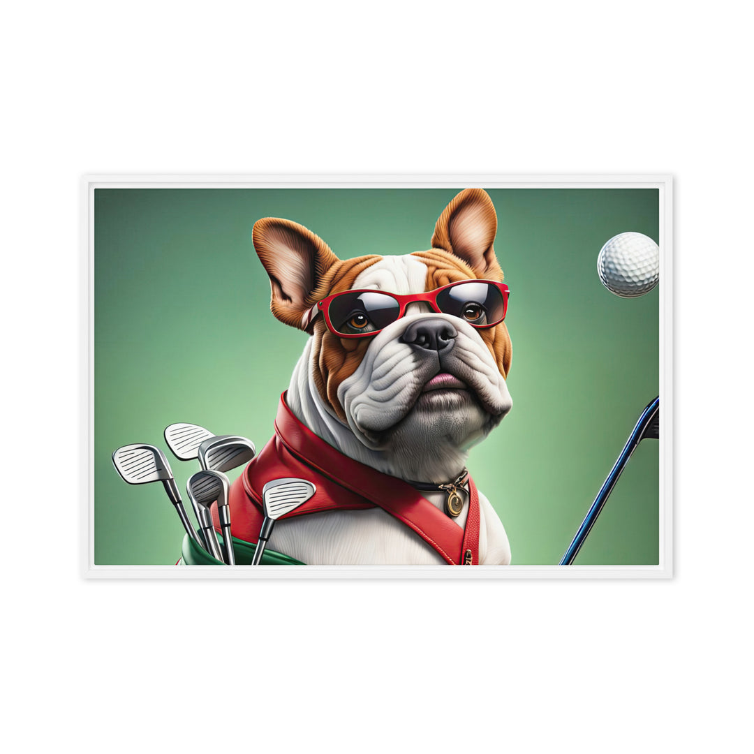 Bulldog Golfer- Framed canvas