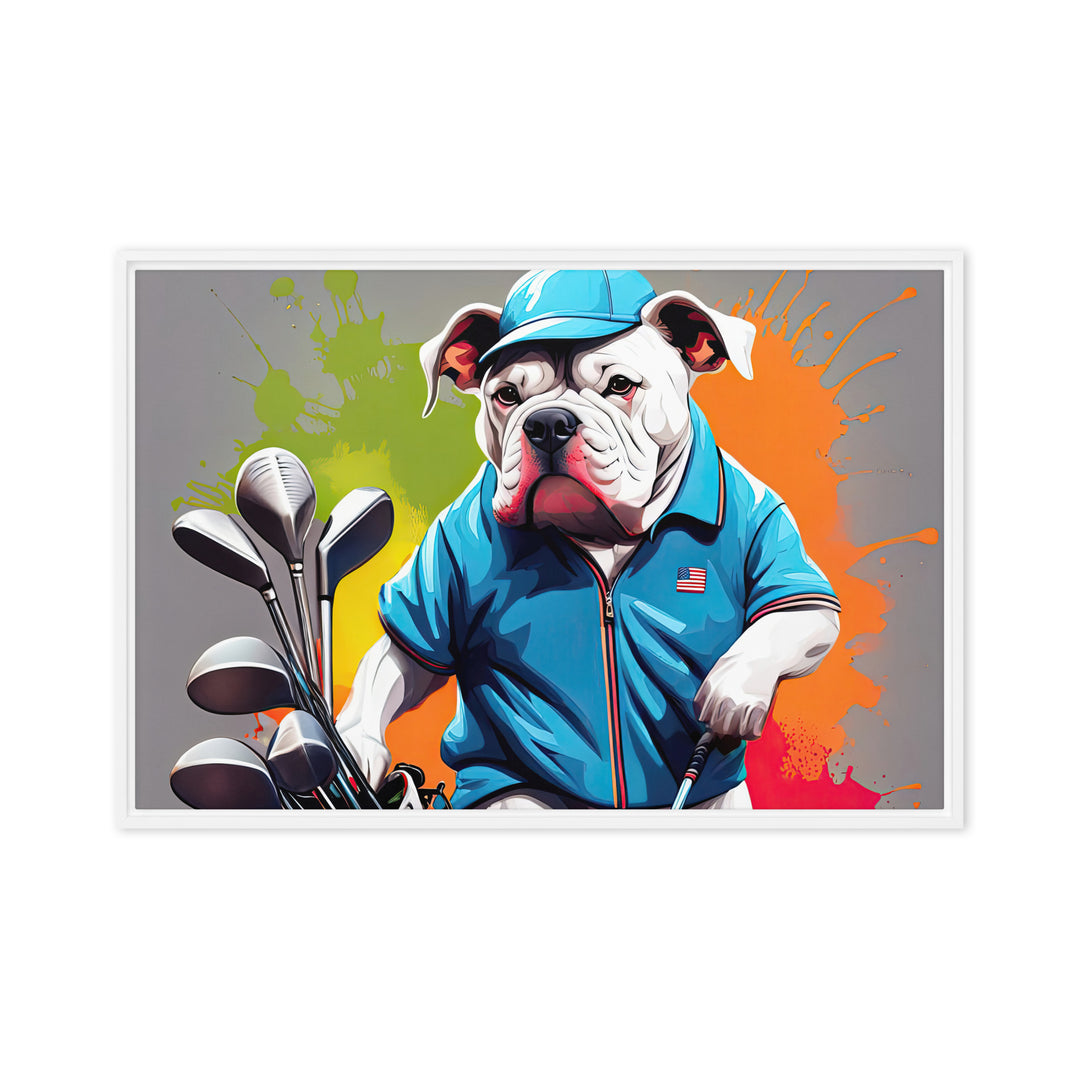 Bulldog Golfer- Framed canvas v2