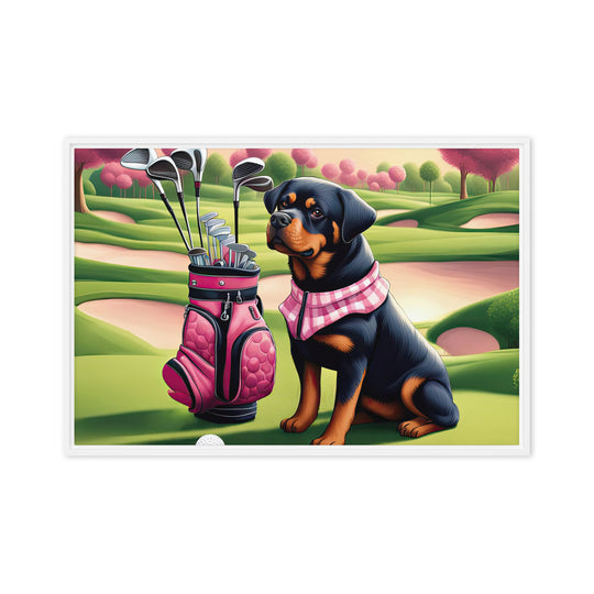 Rottweiler Golfer- Framed canvas