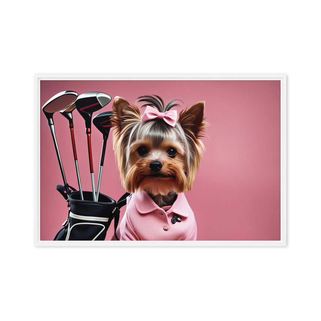 Yorkshire Terrier Golfer- Framed canvas