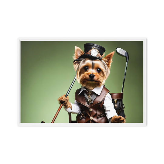 Yorkshire Terrier Golfer- Framed canvas v4