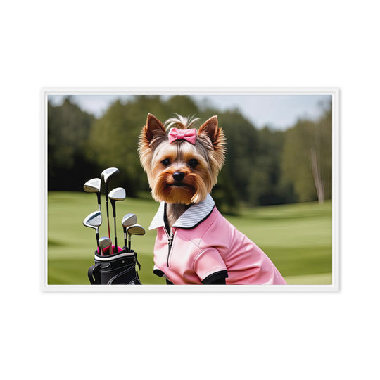 Yorkshire Terrier Golfer- Framed canvas v2