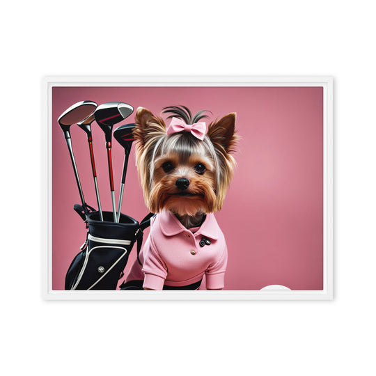 Yorkshire Terrier Golfer- Framed canvas