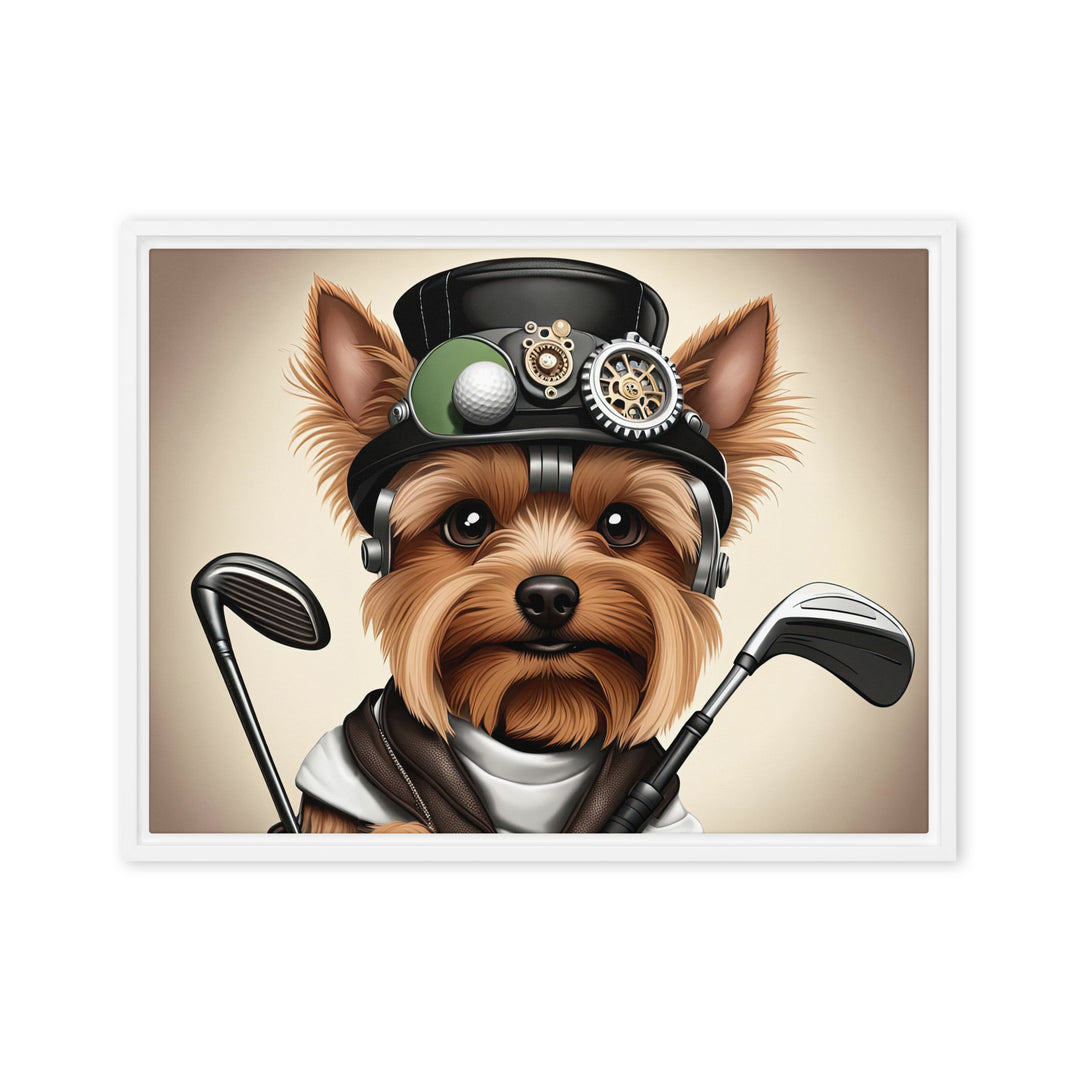 Yorkshire Terrier Golfer- Framed canvas v3