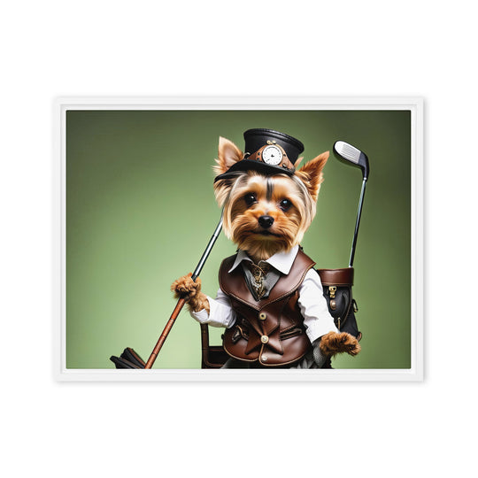 Yorkshire Terrier Golfer- Framed canvas v4