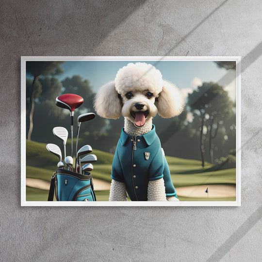 Poodle Golfer- Framed canvas