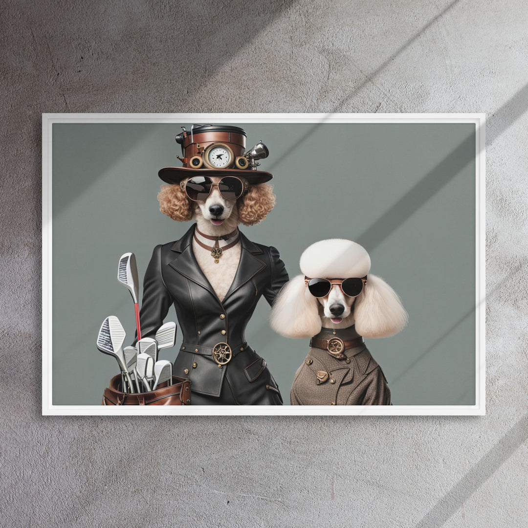 Poodle Golfer- Framed canvas v2
