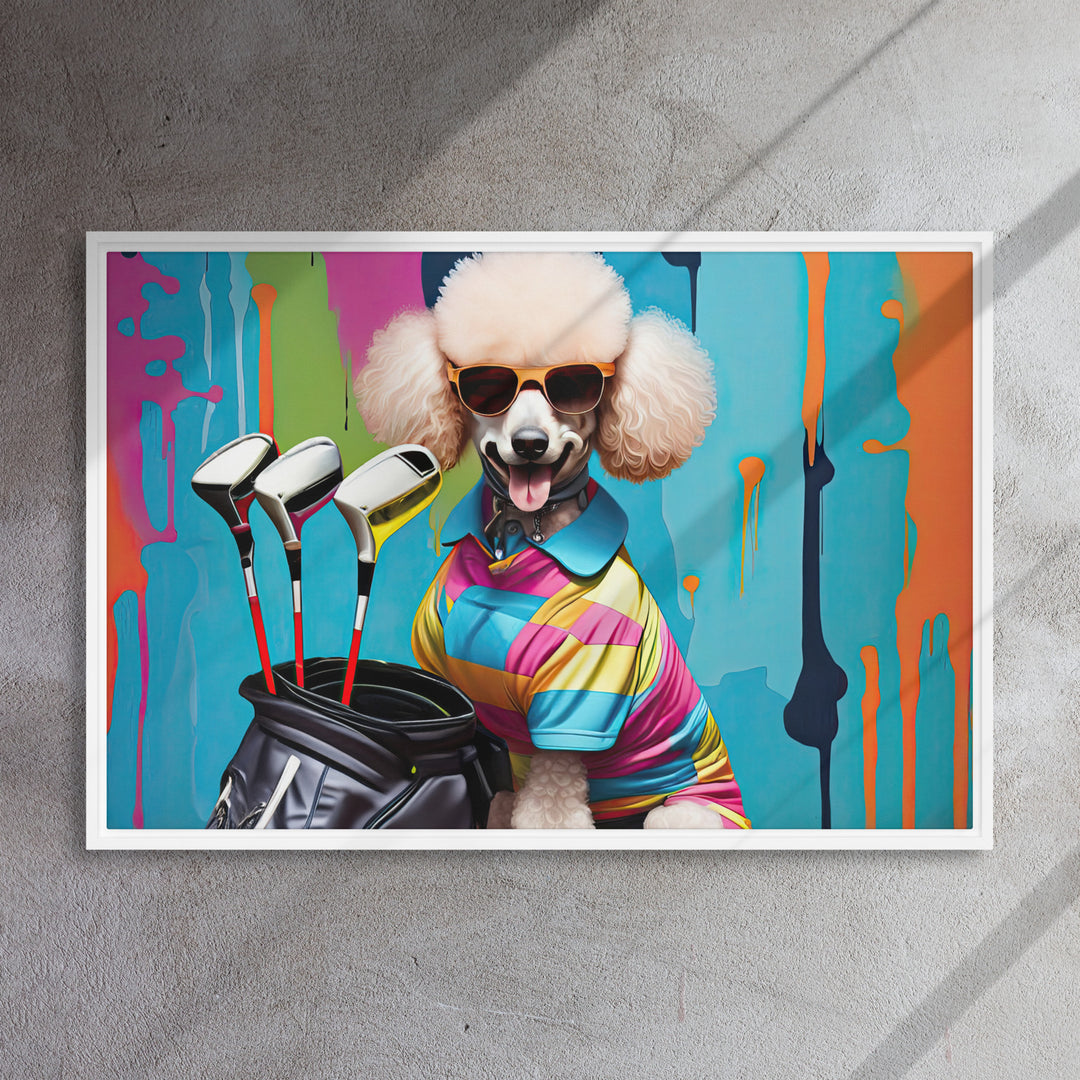 Poodle Golfer- Framed canvas v4