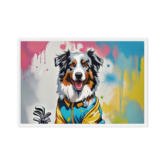 Australian Shepherd Golfer- Framed canvas v3