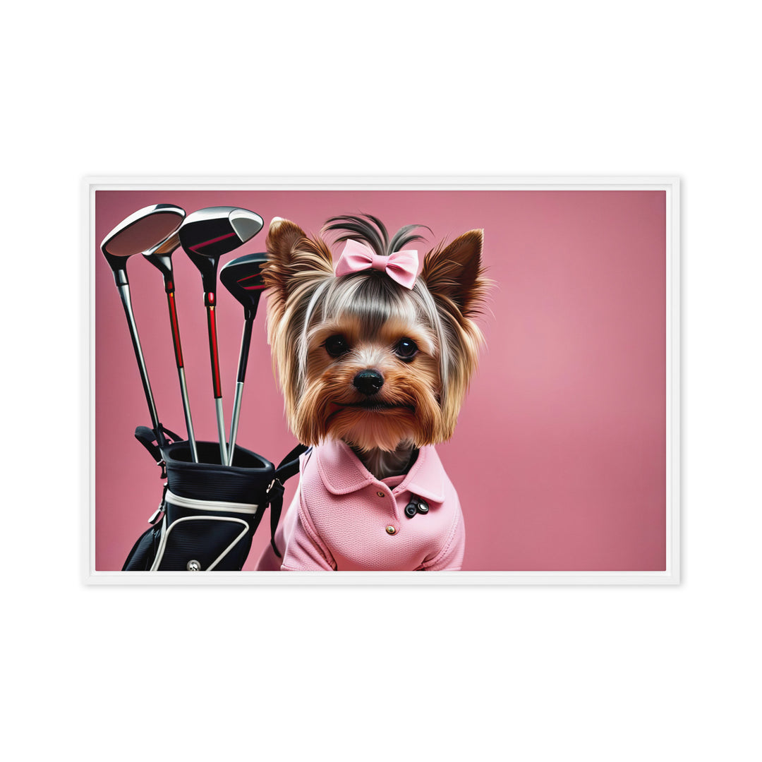 Yorkshire Terrier Golfer- Framed canvas