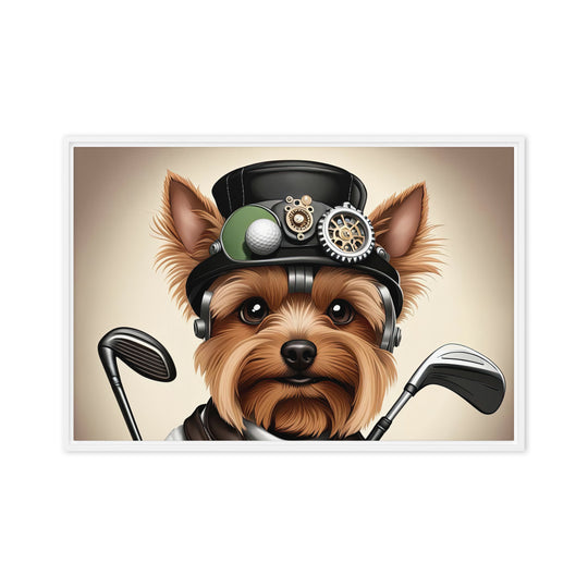 Yorkshire Terrier Golfer- Framed canvas v3