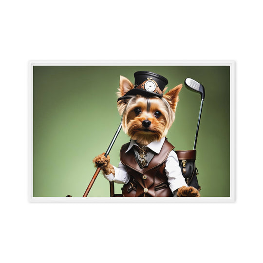 Yorkshire Terrier Golfer- Framed canvas v4