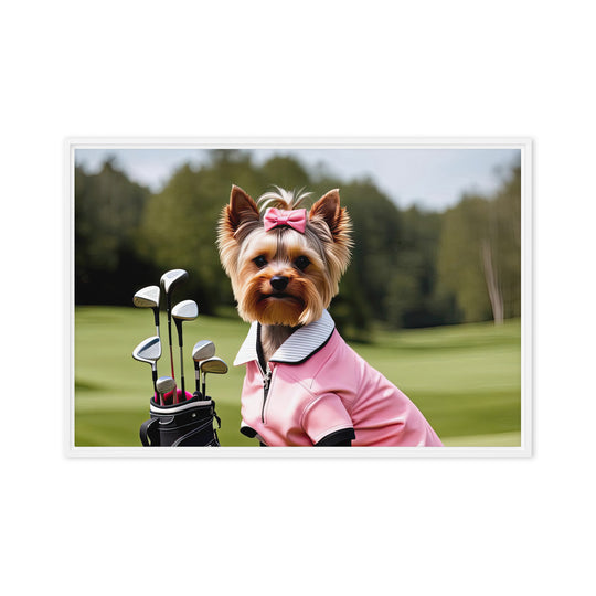 Yorkshire Terrier Golfer- Framed canvas v2