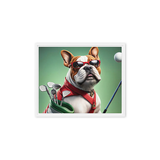 Bulldog Golfer- Framed canvas