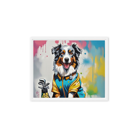 Australian Shepherd Golfer- Framed canvas v3