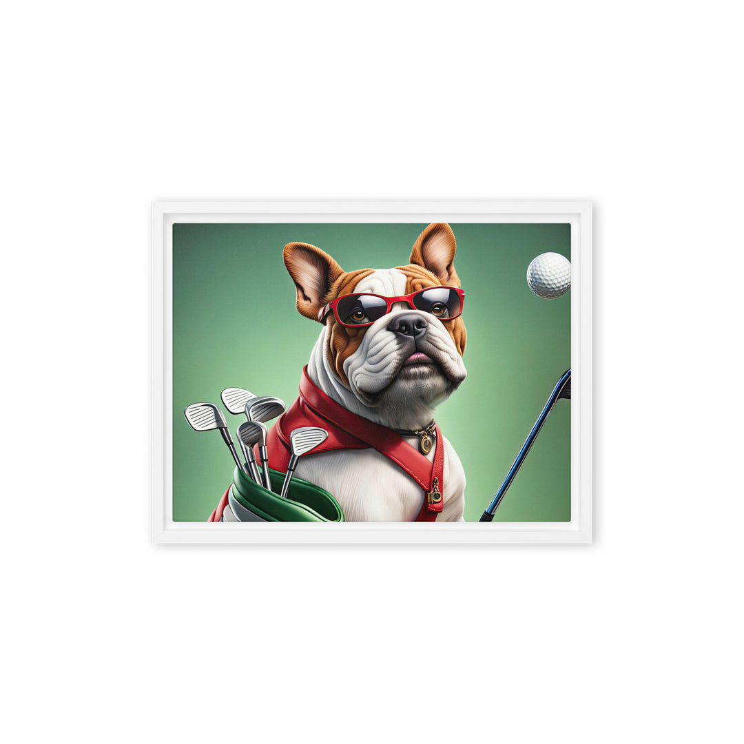 Bulldog Golfer- Framed canvas