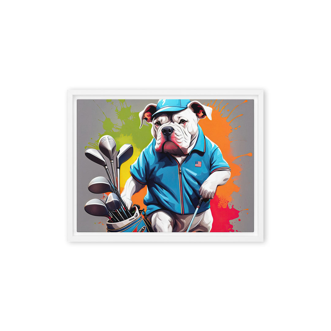 Bulldog Golfer- Framed canvas v2