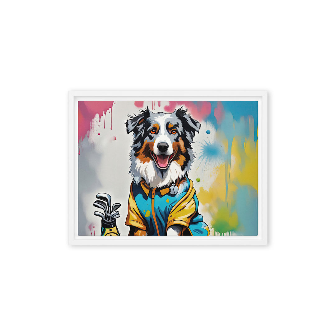 Australian Shepherd Golfer- Framed canvas v3